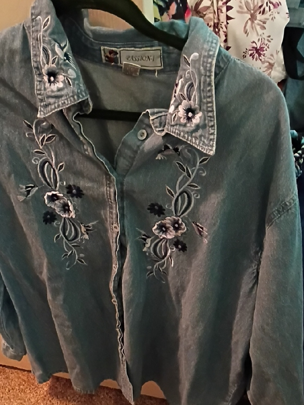 Passion-I Blue Embroidered Women's Button-Up Shirt